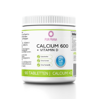 Calcium 600 mg + Vitamin D200 IE 90 Kauchips von Pur Prana